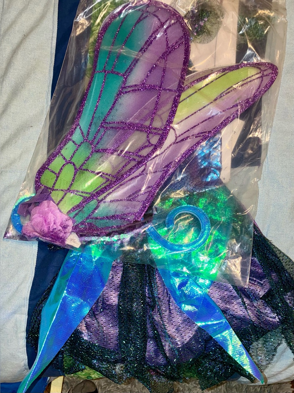 Girls' Dragonfly Costume Dress with Wings & Headband - Blue/Purple (M 7/8) - Picture 3 of 4